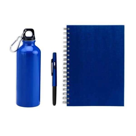 Kit Com Squeeze, Caneta E Caderno - Azul - 3 Pçs Personalizado
