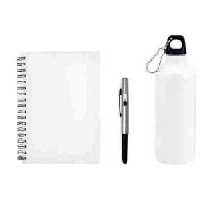 Kit Com Squeeze, Caneta E Caderno - Branco - 3 Pçs Personalizado