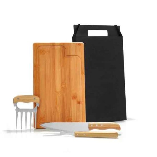 Kit Para Churrasco Em Bambu / Madeira / Inox - 4 Peças Personalizado