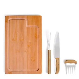 Kit Para Churrasco Em Bambu / Madeira / Inox - 4 Peças Personalizado