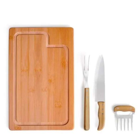 Kit Para Churrasco Em Bambu / Madeira / Inox - 4 Peças Personalizado