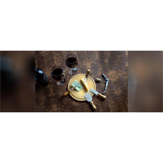 Kit Queijo e Vinho Com Abridor Saca Rolhas 8 Peças com Logo 