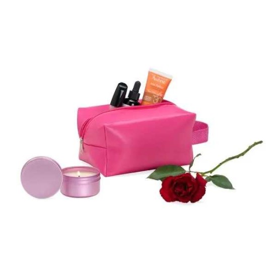 Kit Vela Aromatizada E Necessaire - Rosa - 2 Pçs Personalizado